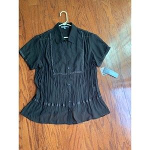 NY Collection Women's Short Button Down Black Shirt Size 2X NWT